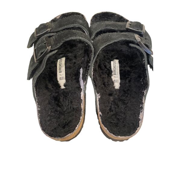 Birkenstock Arizona Shearling Suede Sandals Black W8/M6 - Picture 7 of 8